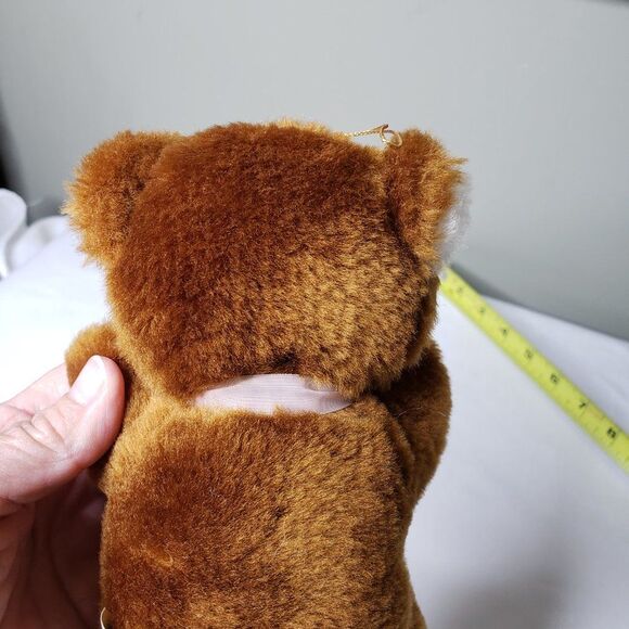 CUTE Vintage Christmas Brown Teddy Bear Plush Tree Ornament Stuffed Animal 6" - Picture 9 of 10